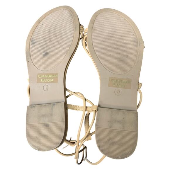 Party Womens Size 6 Tan Strappy Ankle Wrap Lace Up Open Toe Flat Sandal Shoes - Picture 7 of 7